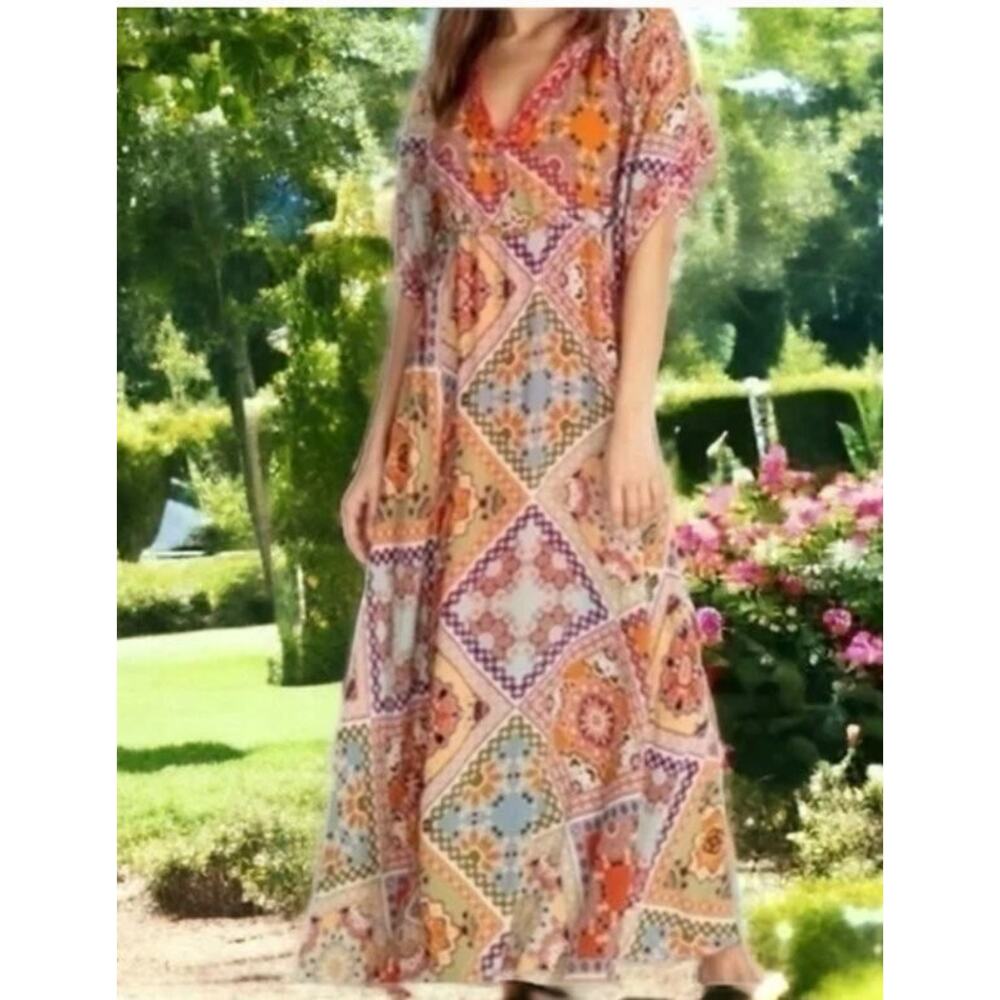 Johnny Was Multicolor Geometric Patchwork Maxi Dr… - image 13